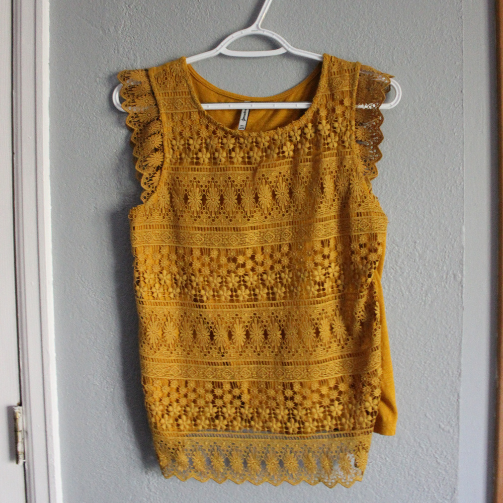 Yellow Stradivarius Lace Top